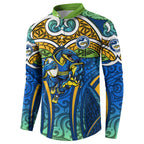 Parramatta Eels Rugby Button Sweatshirt Polynesian Tribal Eel Warrior Blue Gold Pattern