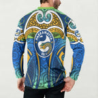 Parramatta Eels Rugby Button Sweatshirt Polynesian Tribal Eel Warrior Blue Gold Pattern