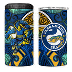 Parramatta Eels Rugby 4 in 1 Can Cooler Tumbler Polynesian Tribal Eel Warrior Blue Gold Pattern