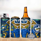 Parramatta Eels Rugby 4 in 1 Can Cooler Tumbler Polynesian Tribal Eel Warrior Blue Gold Pattern