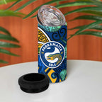 Parramatta Eels Rugby 4 in 1 Can Cooler Tumbler Polynesian Tribal Eel Warrior Blue Gold Pattern