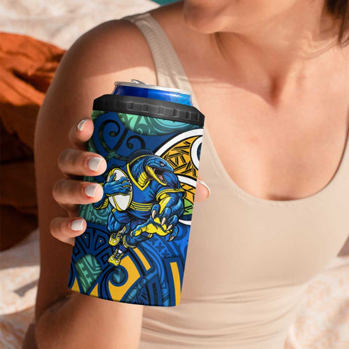 Parramatta Eels Rugby 4 in 1 Can Cooler Tumbler Polynesian Tribal Eel Warrior Blue Gold Pattern