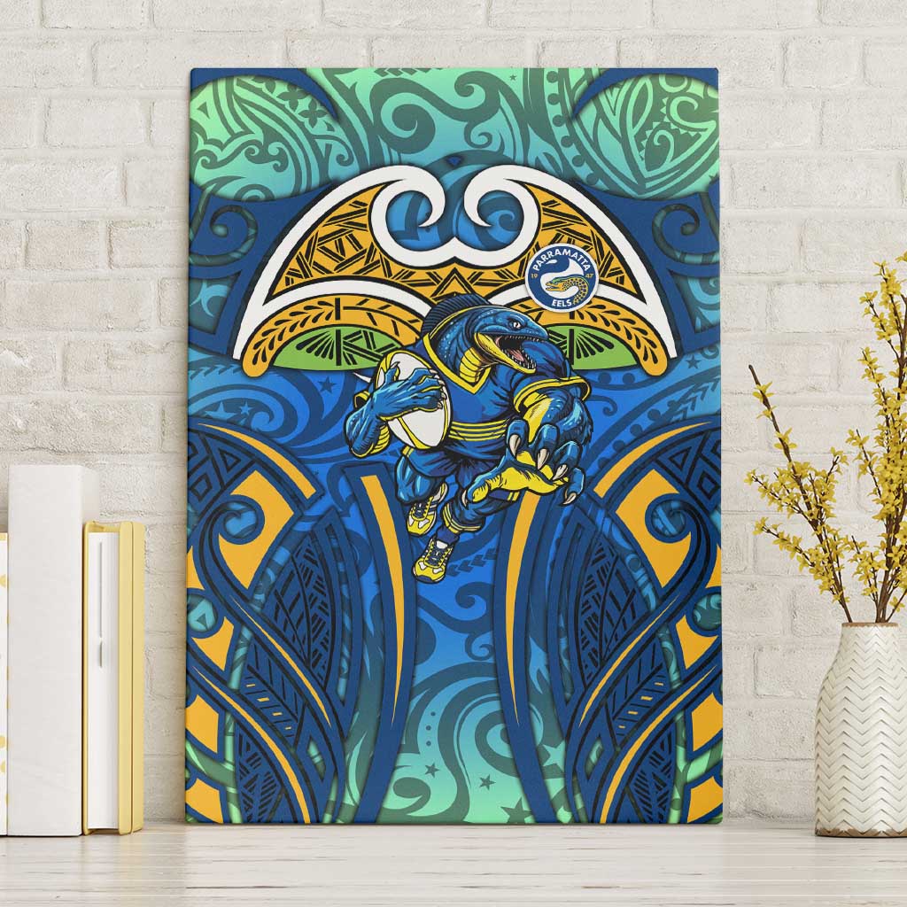 Parramatta Eels Rugby Canvas Wall Art Polynesian Tribal Eel Warrior Blue Gold Pattern