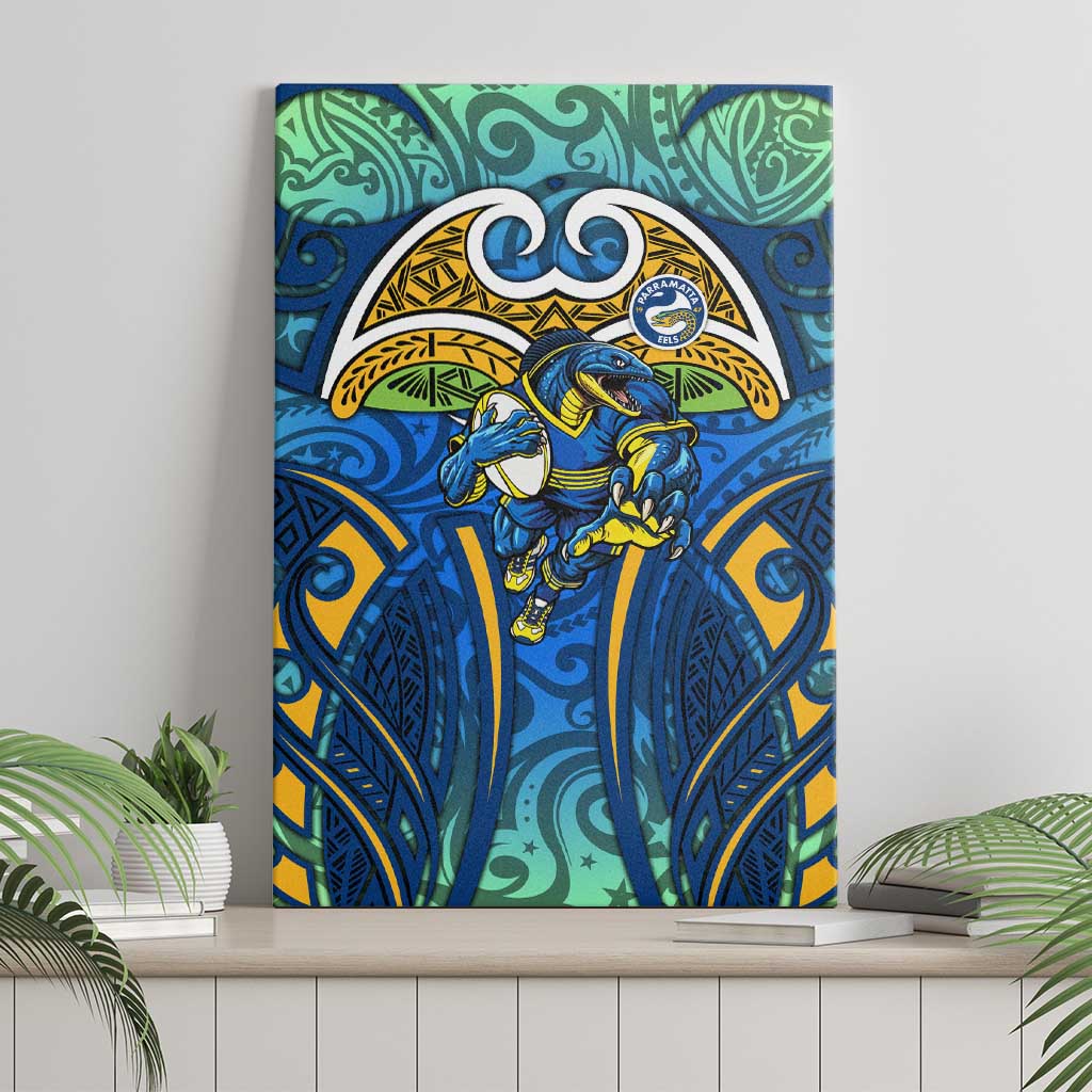 Parramatta Eels Rugby Canvas Wall Art Polynesian Tribal Eel Warrior Blue Gold Pattern