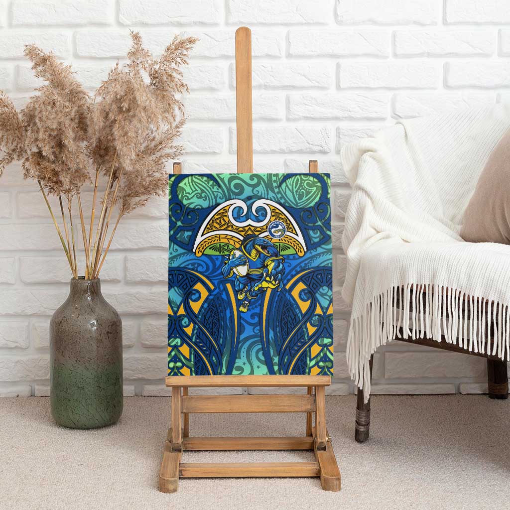 Parramatta Eels Rugby Canvas Wall Art Polynesian Tribal Eel Warrior Blue Gold Pattern