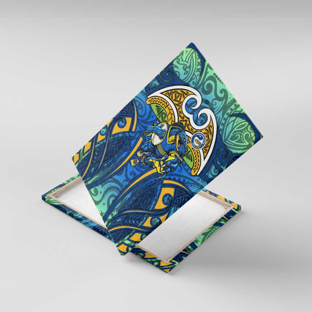 Parramatta Eels Rugby Canvas Wall Art Polynesian Tribal Eel Warrior Blue Gold Pattern