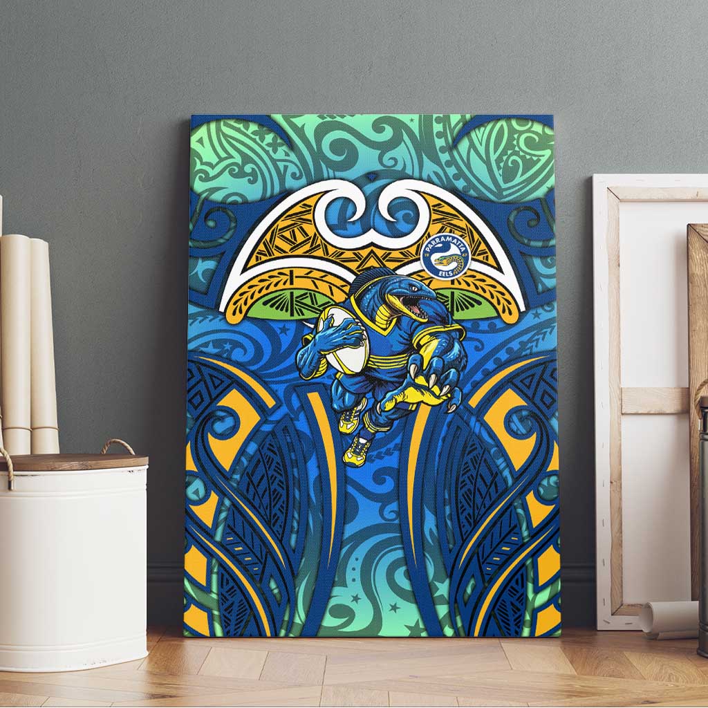 Parramatta Eels Rugby Canvas Wall Art Polynesian Tribal Eel Warrior Blue Gold Pattern