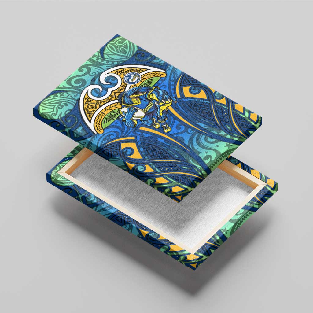 Parramatta Eels Rugby Canvas Wall Art Polynesian Tribal Eel Warrior Blue Gold Pattern