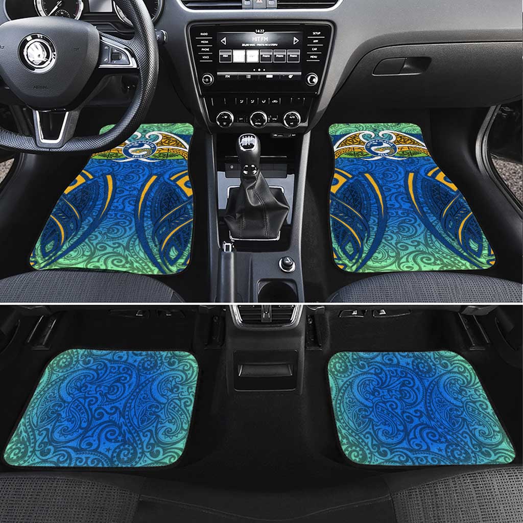 Parramatta Eels Rugby Car Mats Polynesian Tribal Eel Warrior Blue Gold Pattern