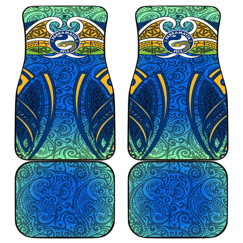 Parramatta Eels Rugby Car Mats Polynesian Tribal Eel Warrior Blue Gold Pattern