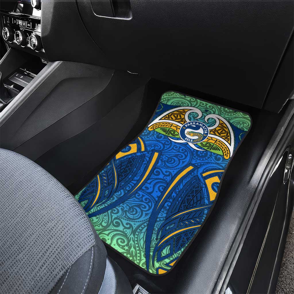 Parramatta Eels Rugby Car Mats Polynesian Tribal Eel Warrior Blue Gold Pattern