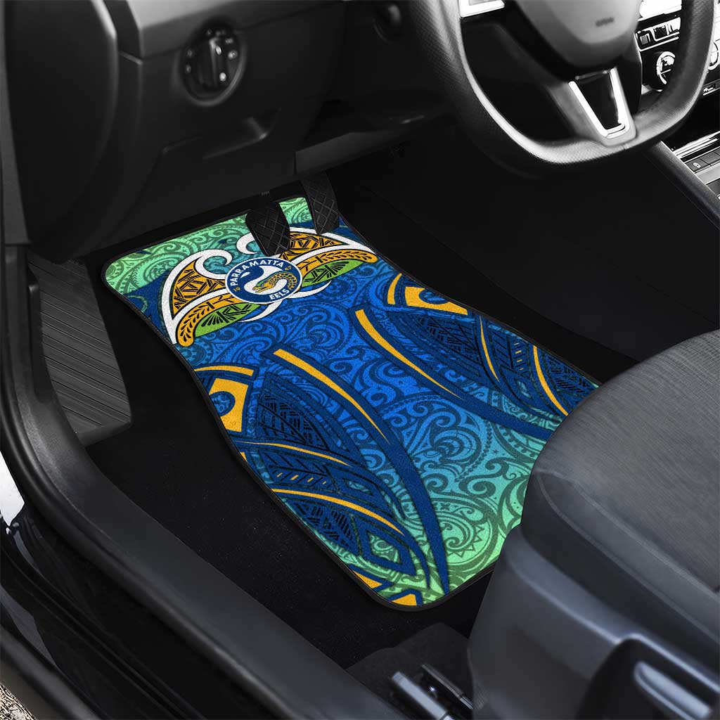 Parramatta Eels Rugby Car Mats Polynesian Tribal Eel Warrior Blue Gold Pattern