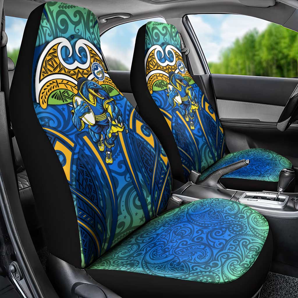 Parramatta Eels Rugby Car Seat Cover Polynesian Tribal Eel Warrior Blue Gold Pattern