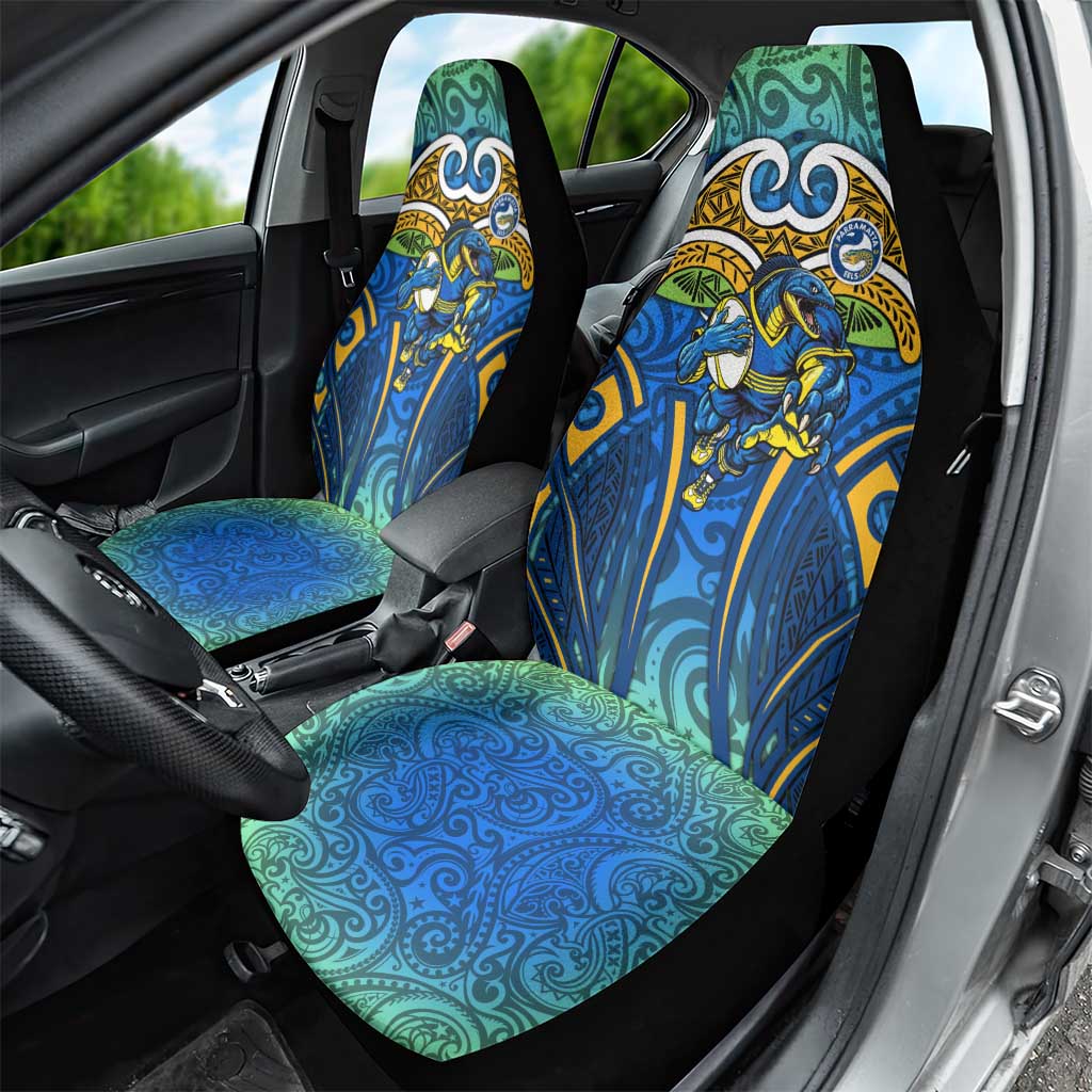 Parramatta Eels Rugby Car Seat Cover Polynesian Tribal Eel Warrior Blue Gold Pattern