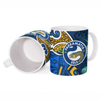 Parramatta Eels Rugby Ceramic Mug Polynesian Tribal Eel Warrior Blue Gold Pattern