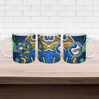 Parramatta Eels Rugby Ceramic Mug Polynesian Tribal Eel Warrior Blue Gold Pattern