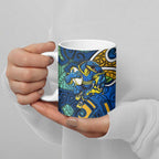 Parramatta Eels Rugby Ceramic Mug Polynesian Tribal Eel Warrior Blue Gold Pattern
