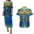 Parramatta Eels Rugby Couples Matching Puletasi and Hawaiian Shirt Polynesian Tribal Eel Warrior Blue Gold Pattern