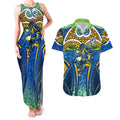 Parramatta Eels Rugby Couples Matching Tank Maxi Dress and Hawaiian Shirt Polynesian Tribal Eel Warrior Blue Gold Pattern