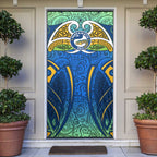 Parramatta Eels Rugby Door Cover Polynesian Tribal Eel Warrior Blue Gold Pattern