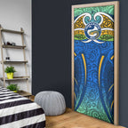 Parramatta Eels Rugby Door Cover Polynesian Tribal Eel Warrior Blue Gold Pattern