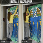Parramatta Eels Rugby Door Cover Polynesian Tribal Eel Warrior Blue Gold Pattern