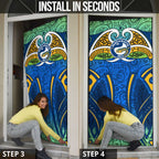 Parramatta Eels Rugby Door Cover Polynesian Tribal Eel Warrior Blue Gold Pattern