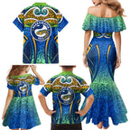 Parramatta Eels Rugby Family Matching Mermaid Dress and Hawaiian Shirt Polynesian Tribal Eel Warrior Blue Gold Pattern