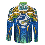 Parramatta Eels Rugby Family Matching Mermaid Dress and Hawaiian Shirt Polynesian Tribal Eel Warrior Blue Gold Pattern