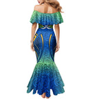 Parramatta Eels Rugby Family Matching Mermaid Dress and Hawaiian Shirt Polynesian Tribal Eel Warrior Blue Gold Pattern