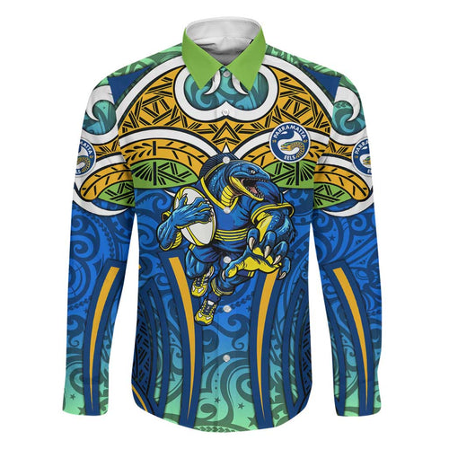 Parramatta Eels Rugby Family Matching Off Shoulder Maxi Dress and Hawaiian Shirt Polynesian Tribal Eel Warrior Blue Gold Pattern