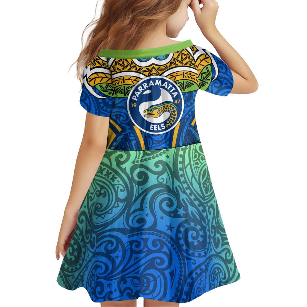 Parramatta Eels Rugby Family Matching Tank Maxi Dress and Hawaiian Shirt Polynesian Tribal Eel Warrior Blue Gold Pattern