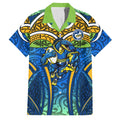 Parramatta Eels Rugby Family Matching Tank Maxi Dress and Hawaiian Shirt Polynesian Tribal Eel Warrior Blue Gold Pattern