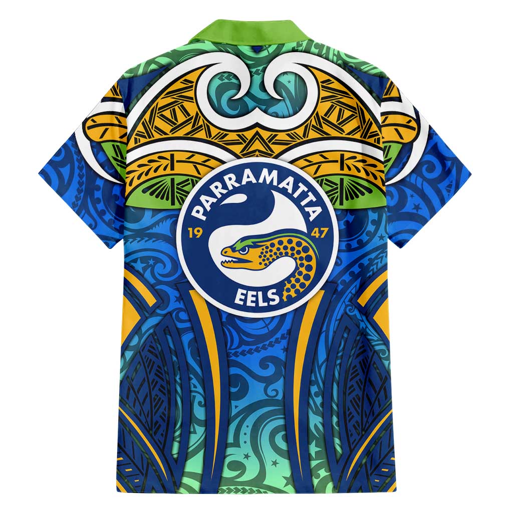 Parramatta Eels Rugby Family Matching Tank Maxi Dress and Hawaiian Shirt Polynesian Tribal Eel Warrior Blue Gold Pattern