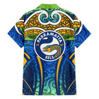 Parramatta Eels Rugby Family Matching Tank Maxi Dress and Hawaiian Shirt Polynesian Tribal Eel Warrior Blue Gold Pattern