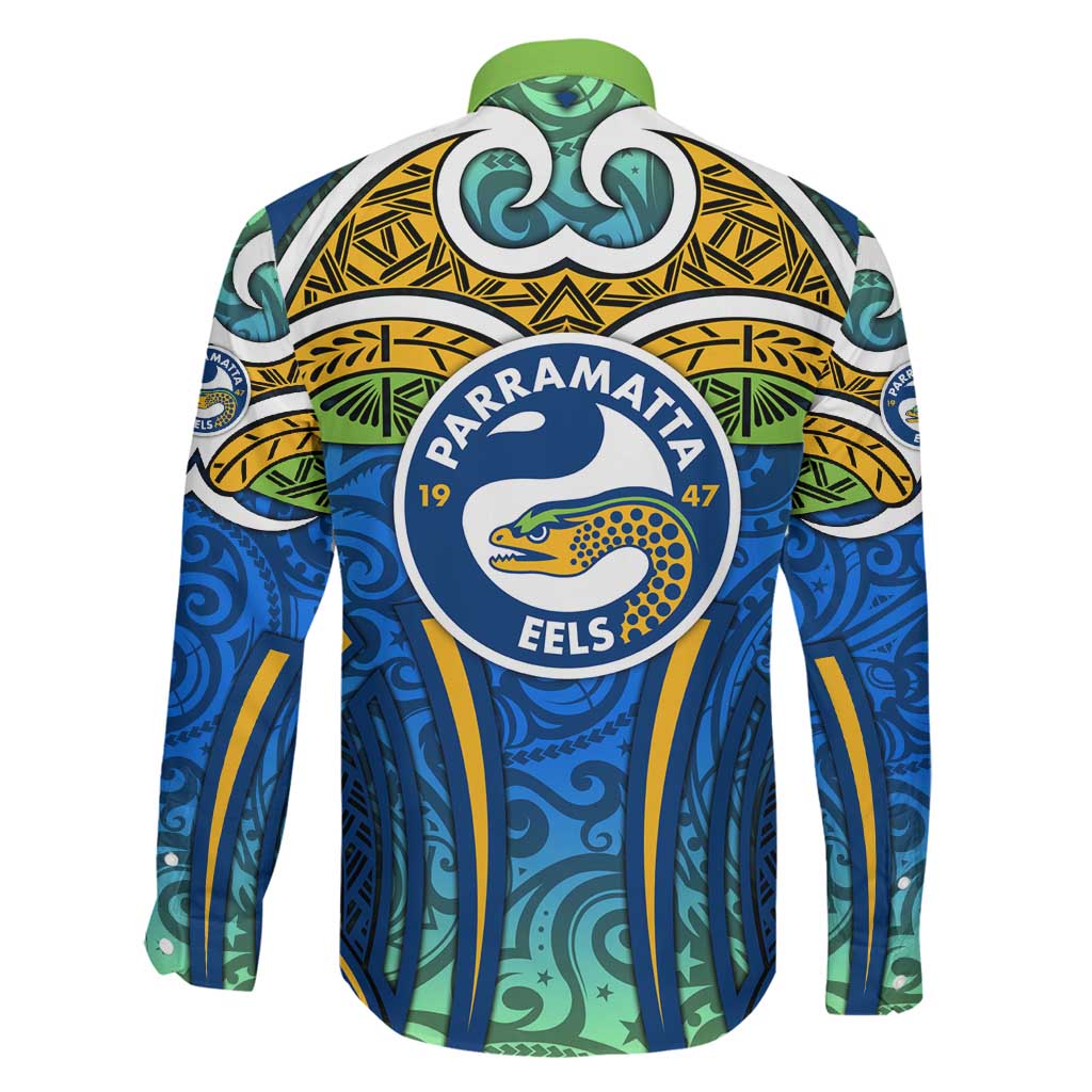 Parramatta Eels Rugby Family Matching Tank Maxi Dress and Hawaiian Shirt Polynesian Tribal Eel Warrior Blue Gold Pattern