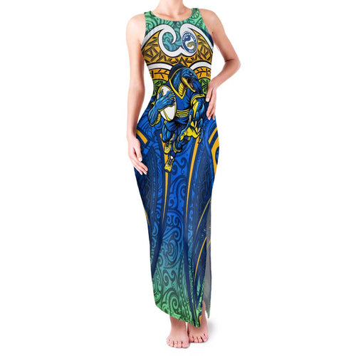 Parramatta Eels Rugby Family Matching Tank Maxi Dress and Hawaiian Shirt Polynesian Tribal Eel Warrior Blue Gold Pattern