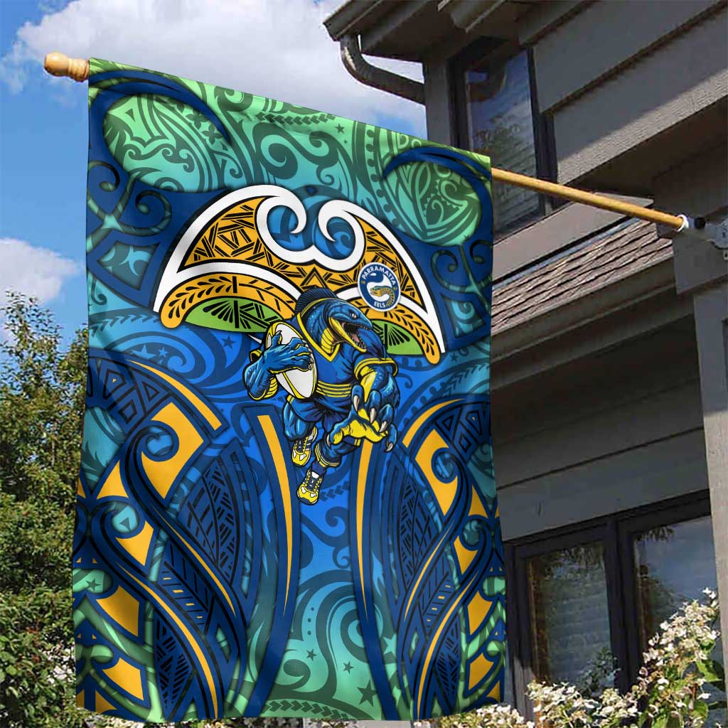 Parramatta Eels Rugby Garden Flag Polynesian Tribal Eel Warrior Blue Gold Pattern