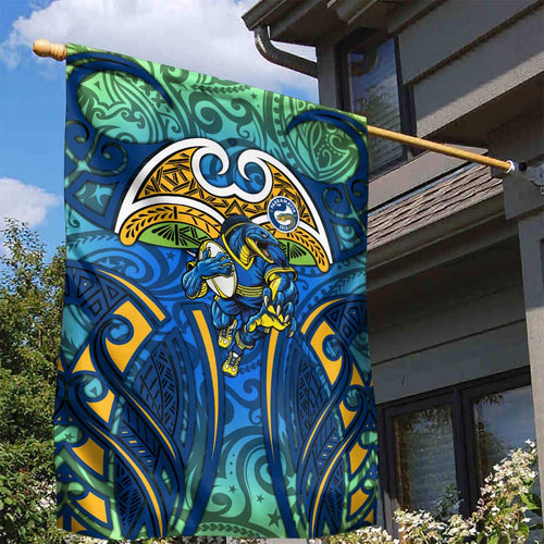 Parramatta Eels Rugby Garden Flag Polynesian Tribal Eel Warrior Blue Gold Pattern