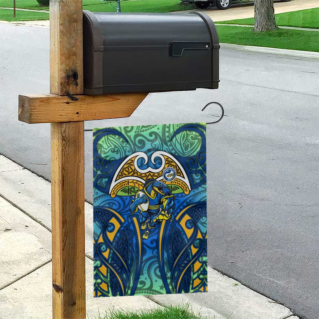 Parramatta Eels Rugby Garden Flag Polynesian Tribal Eel Warrior Blue Gold Pattern