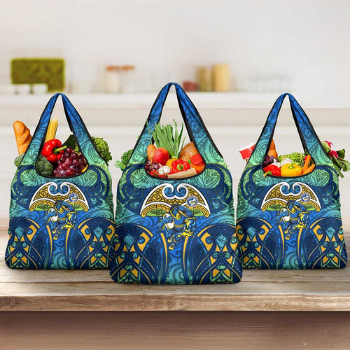 Parramatta Eels Rugby Grocery Bag Polynesian Tribal Eel Warrior Blue Gold Pattern