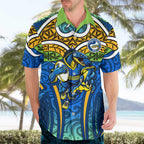Parramatta Eels Rugby Hawaiian Shirt Polynesian Tribal Eel Warrior Blue Gold Pattern
