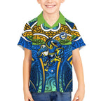 Parramatta Eels Rugby Hawaiian Shirt Polynesian Tribal Eel Warrior Blue Gold Pattern