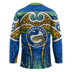 Parramatta Eels Rugby Hockey Jersey Polynesian Tribal Eel Warrior Blue Gold Pattern