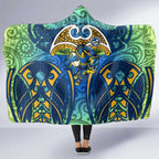 Parramatta Eels Rugby Hooded Blanket Polynesian Tribal Eel Warrior Blue Gold Pattern