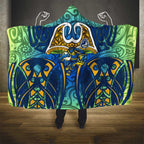 Parramatta Eels Rugby Hooded Blanket Polynesian Tribal Eel Warrior Blue Gold Pattern