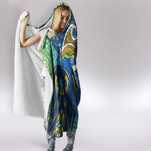 Parramatta Eels Rugby Hooded Blanket Polynesian Tribal Eel Warrior Blue Gold Pattern