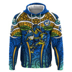 Parramatta Eels Rugby Hoodie Polynesian Tribal Eel Warrior Blue Gold Pattern