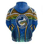Parramatta Eels Rugby Hoodie Polynesian Tribal Eel Warrior Blue Gold Pattern
