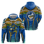 Parramatta Eels Rugby Hoodie Polynesian Tribal Eel Warrior Blue Gold Pattern